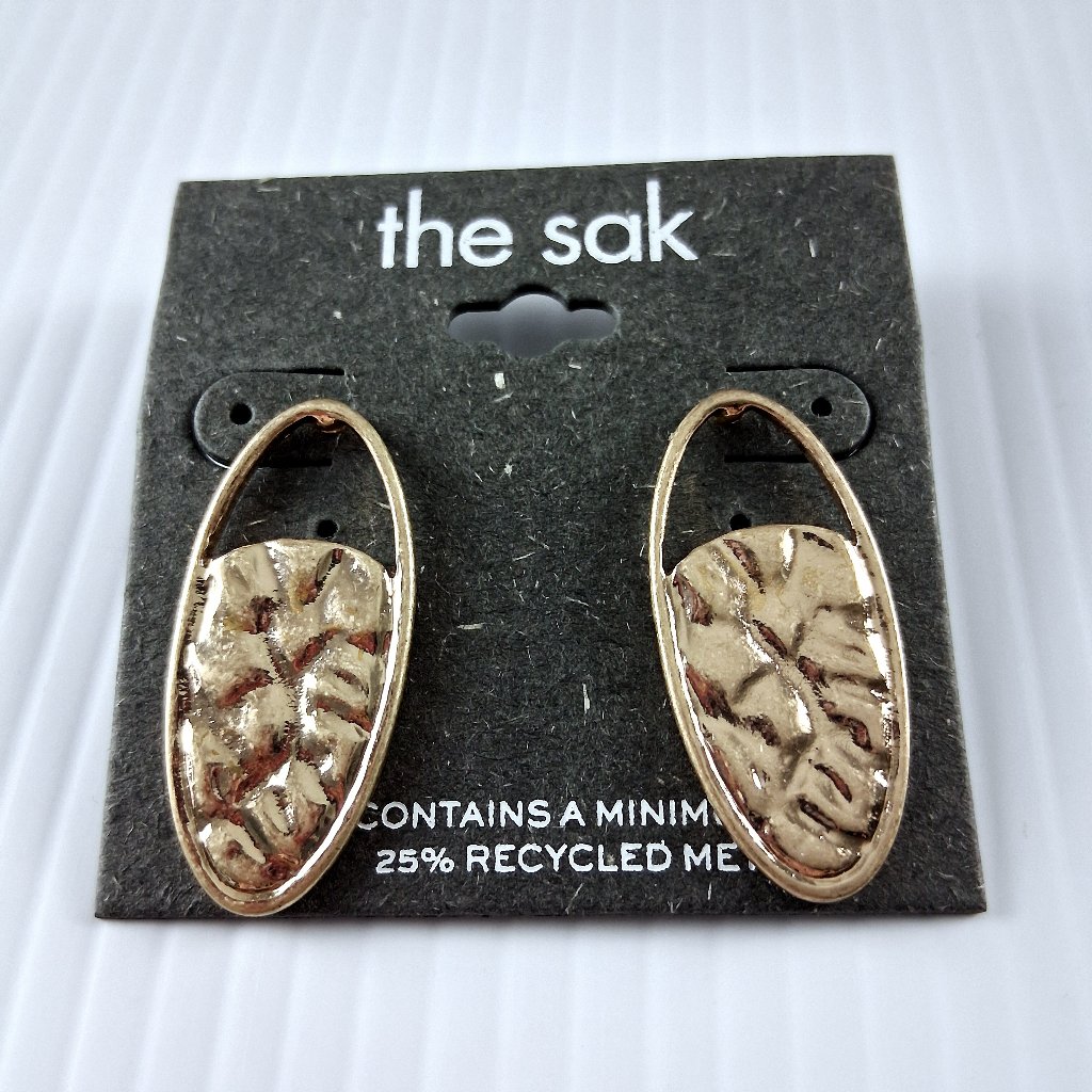 The Sak Textured Gold Tone Dangle Post Earrings Fashion Jewelry Recycled Metal 16$